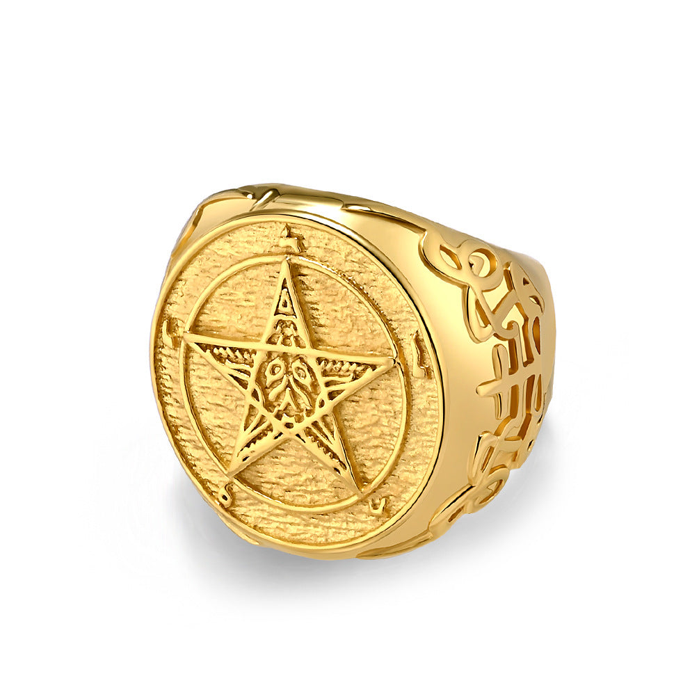 Stainless Steel Dawn Star Pentagram Titanium Rings