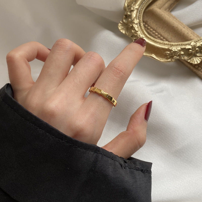 Trendy Fashion Geometry Pattern Bamboo Section Temperament Gold Titanium Ring