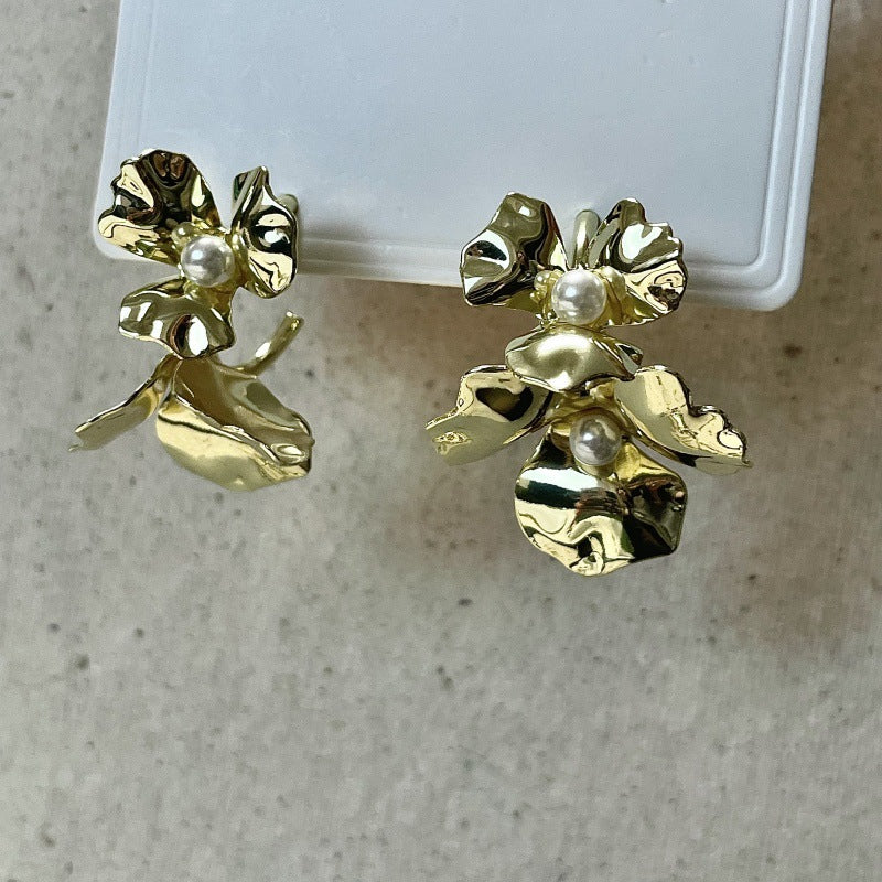 Cold Style Metal Flower Shaped Eardrop Earrings