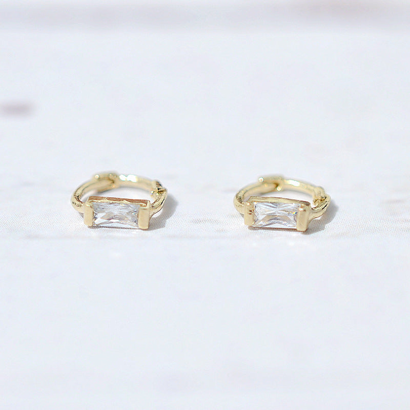 Ornament Gold Color Square Diamond Ear Earrings