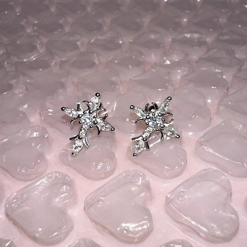 Cool Dark Style Zircon Cross Ear Bone Design Flower-de-luce Stud Earrings