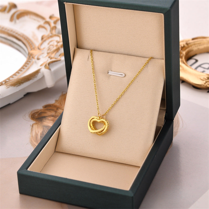 Women's Double Heart Heart-to-heart Titanium Steel Korean Necklaces