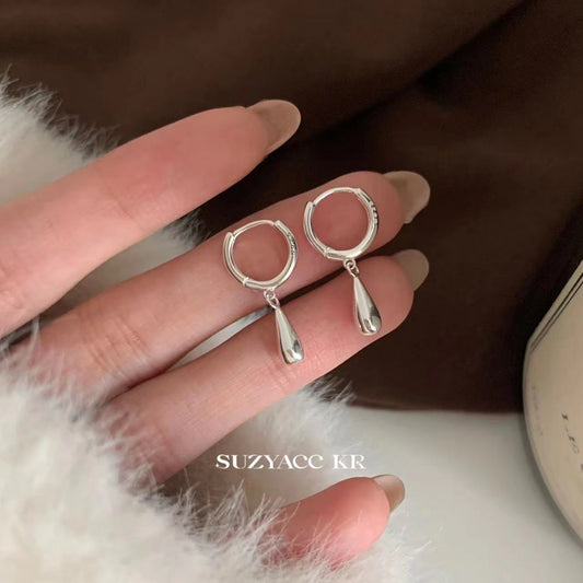 Women's Sterling Sier Water Drop Ear Clip Simple Cold Style Stud Earrings