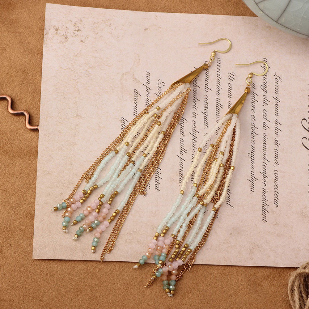 Style Turquoise Tassel Long Fashion Bohemian Earrings