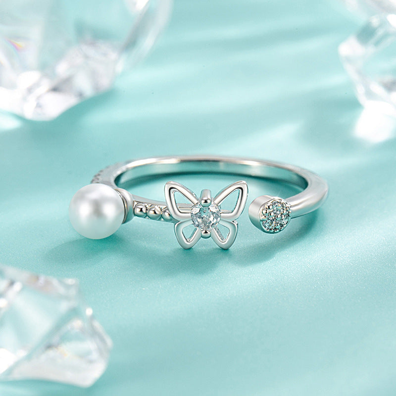 Butterfly Pearl Little Finger Girlfriend Gifts Hollow Fresh Rings