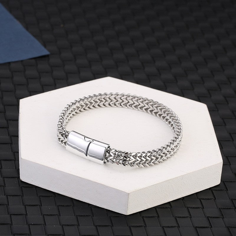 Men's Steel Module Stainless Woven Square Positive Negative Chain Bracelets