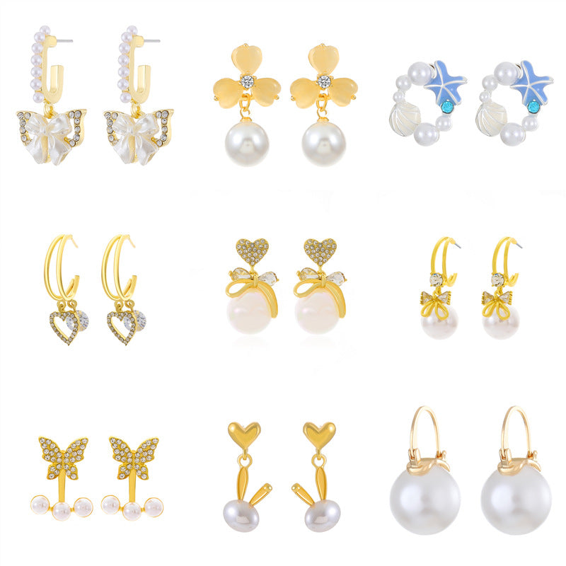 Light Extravagant Love Heart Pearl Retro Earrings