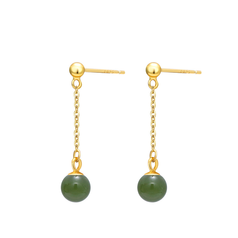 Glossy Round Beads O-shaped Chain Tassel Small Exquisite Sweet Fresh Earrings