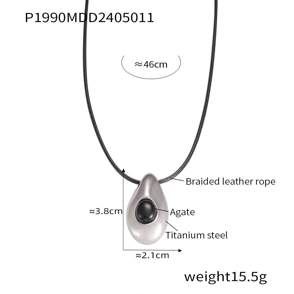 Minority Leather Rope Ornament Water Drop Design Titanium Necklaces