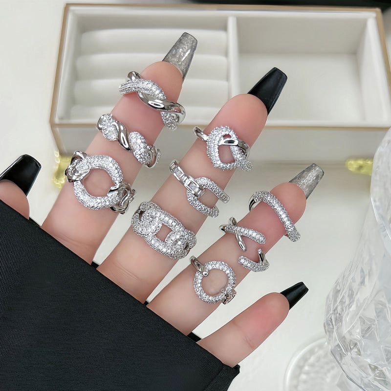 Super Flash Buckle Twist Full Diamond Open-end Rings