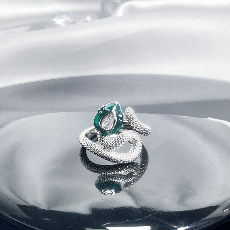 Women's Retro Green Zircon Drip Glazed Temperamental Cold Rings