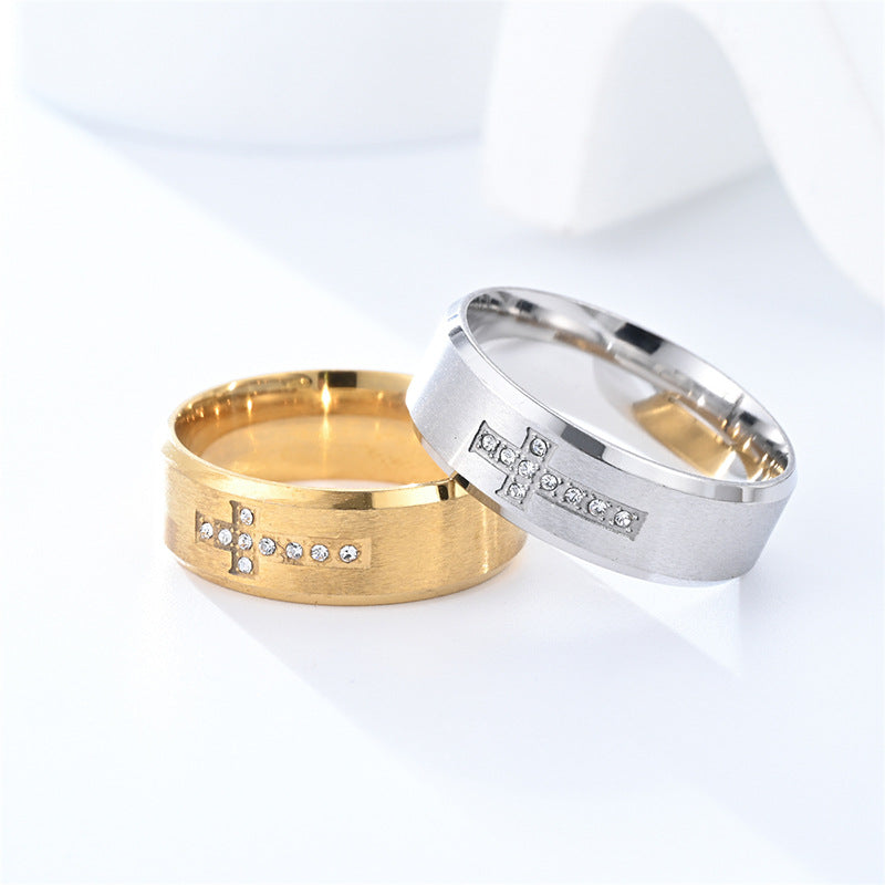 Steel Carved Inlaid Zircon Forefinger Personality Rings