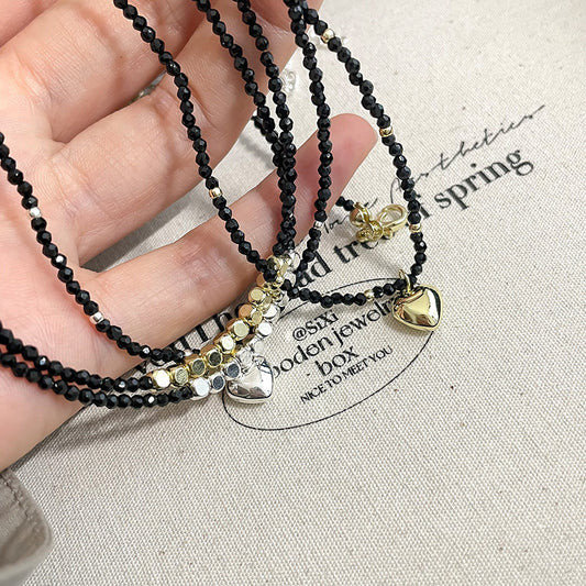 Women's Black Crystal Metal Heart For Design Retro Necklaces