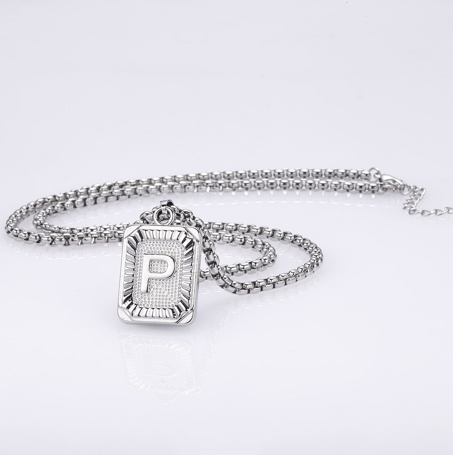P Square Plate Clavicle Chain Neck Sier Pendants