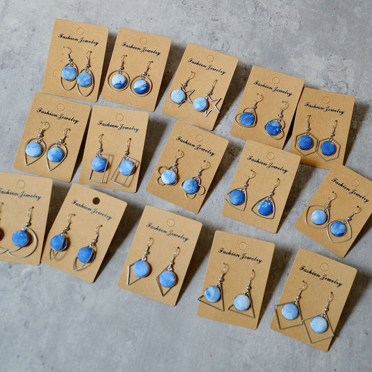 Blue Dyed Fabric Ethnic Style Handmade Simple Inlaid Earrings