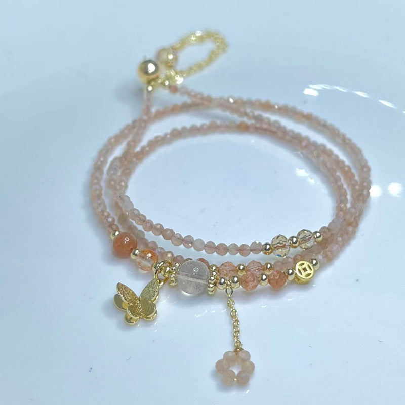 Crystal Moonstone Gold Strawberry Sunstone Cut Surface Bracelets