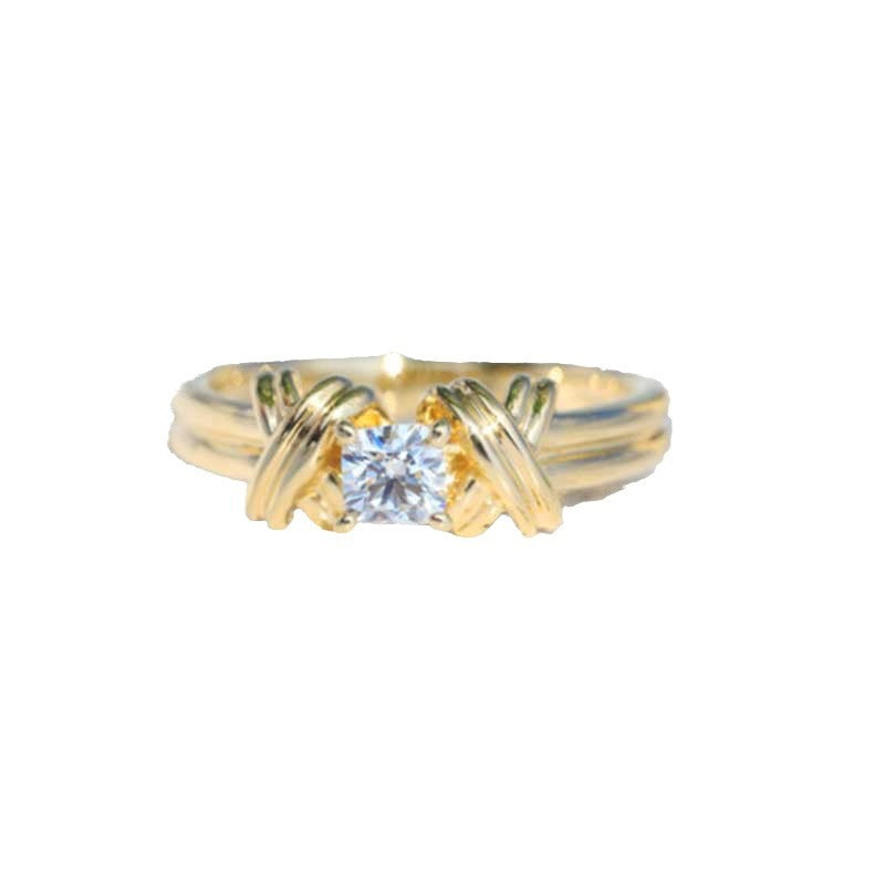 Women's Simple Cold Style Crystal Zircon Interwoven Ring