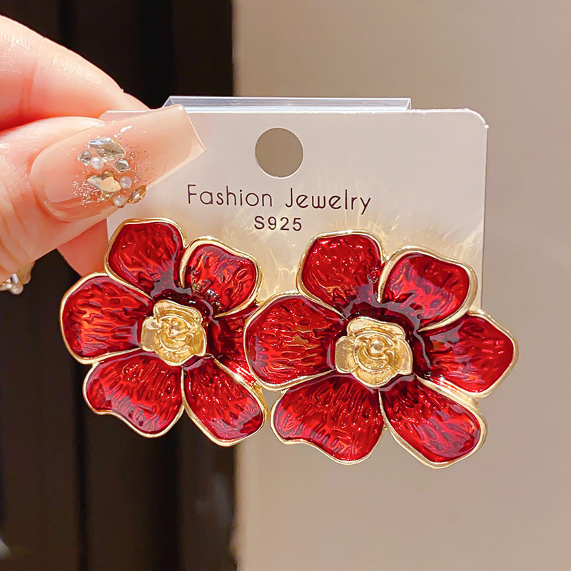 Women's Sier Needle Zircon Life Red Pony Light Luxury Earrings
