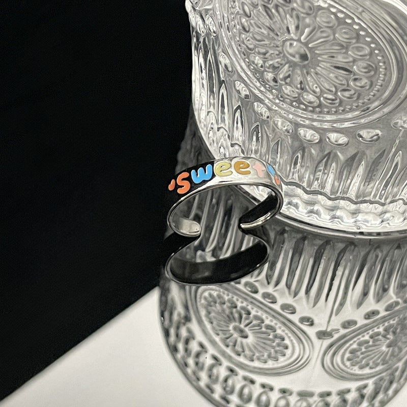 Punk Letter Colored Drip Glaze Open Rings