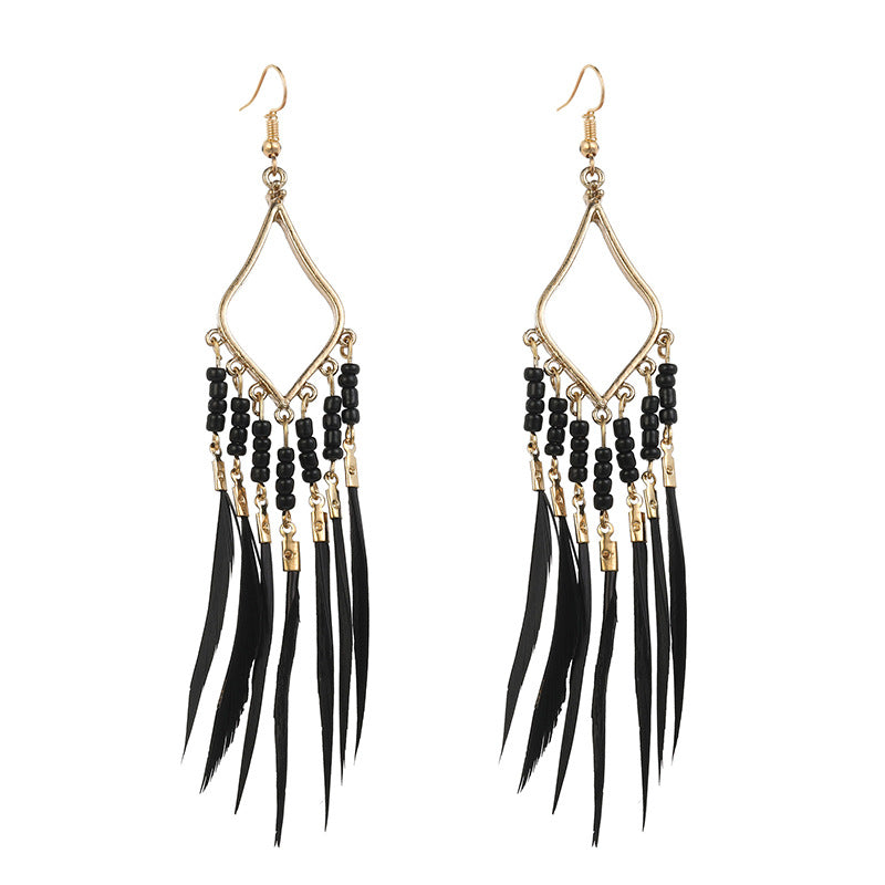 Slender Feather Tassel Ear Hook Personality Rings