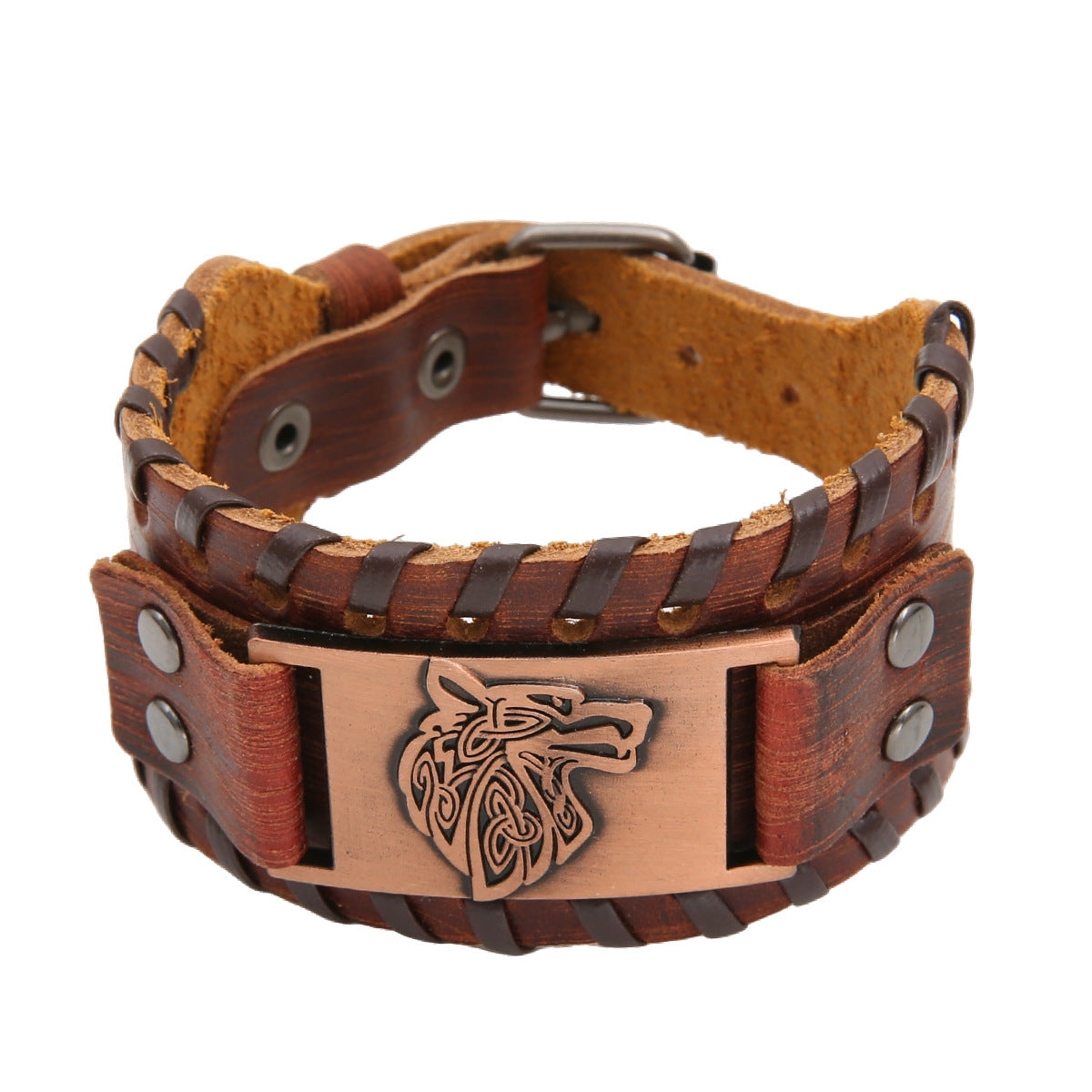 Men's Alloy Wolf Head Accessories Width Leather Bracelets