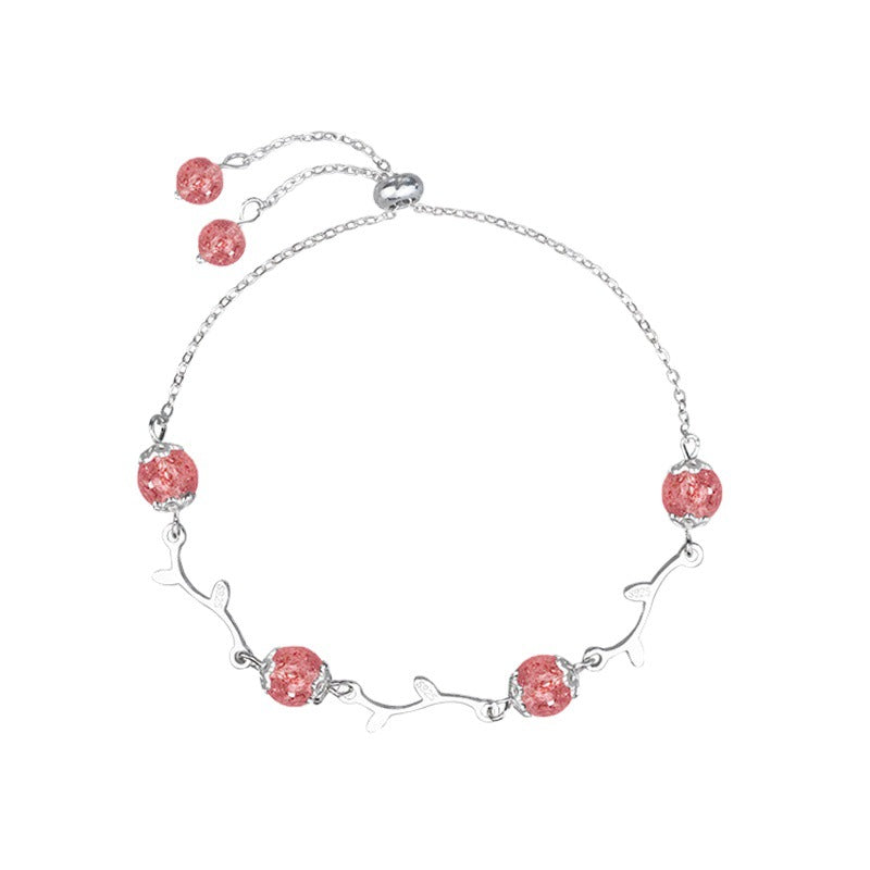 Sier Sterling Strawberry Quartz Pink Crystal Bracelets