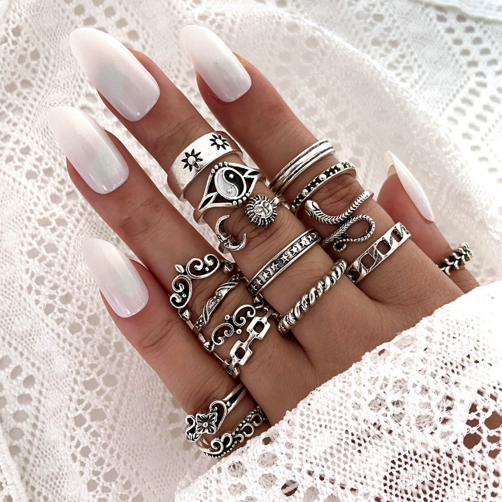 Retro Alloy Snake Moon Sun Gossip Rings