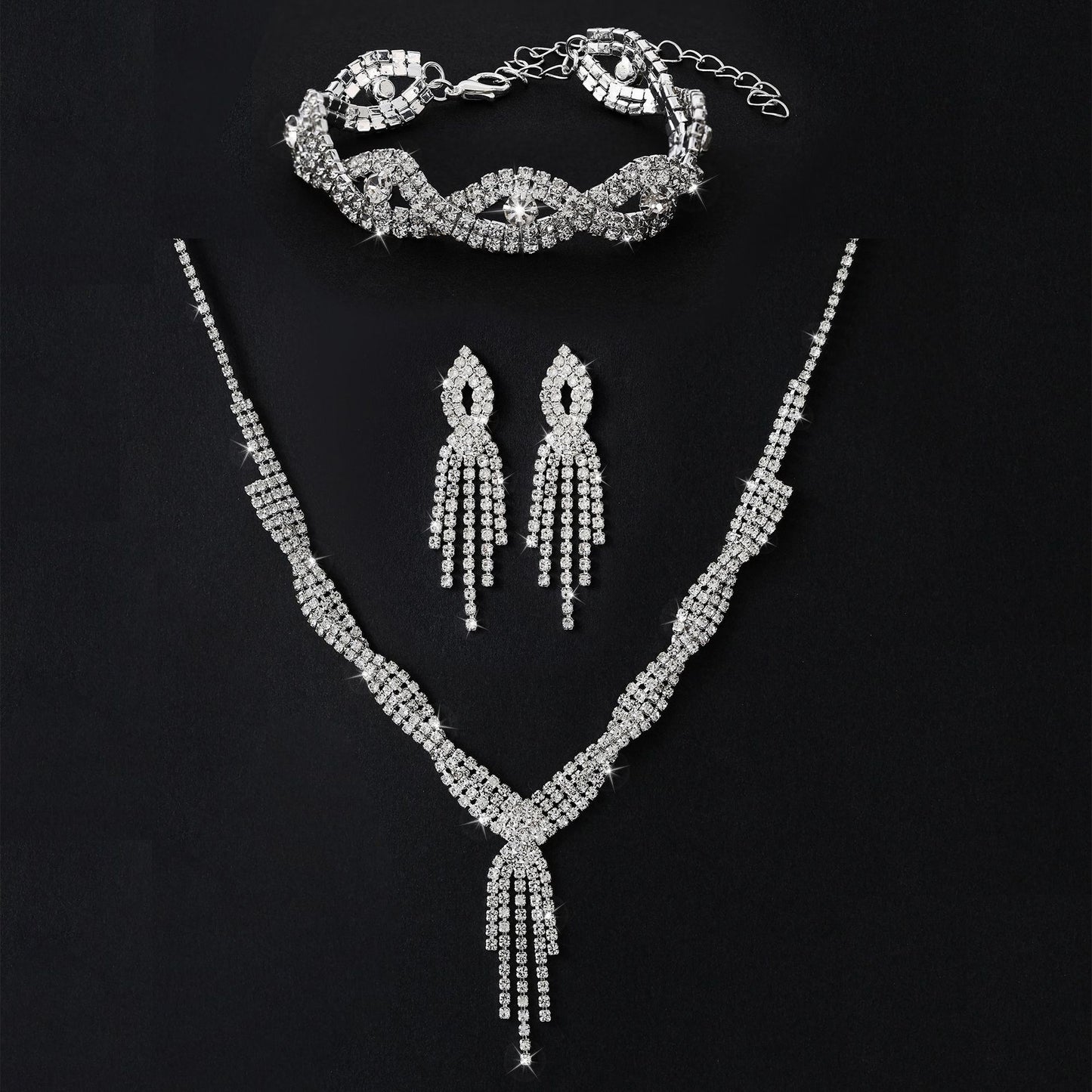Fashion Tassel Female Three-piece Suit Bridal Jewelry Set