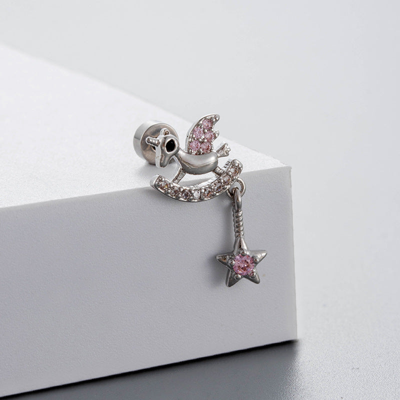 Titanium Steel Ear Bone Fairy Temperamental Pink Zircon Screw Earrings