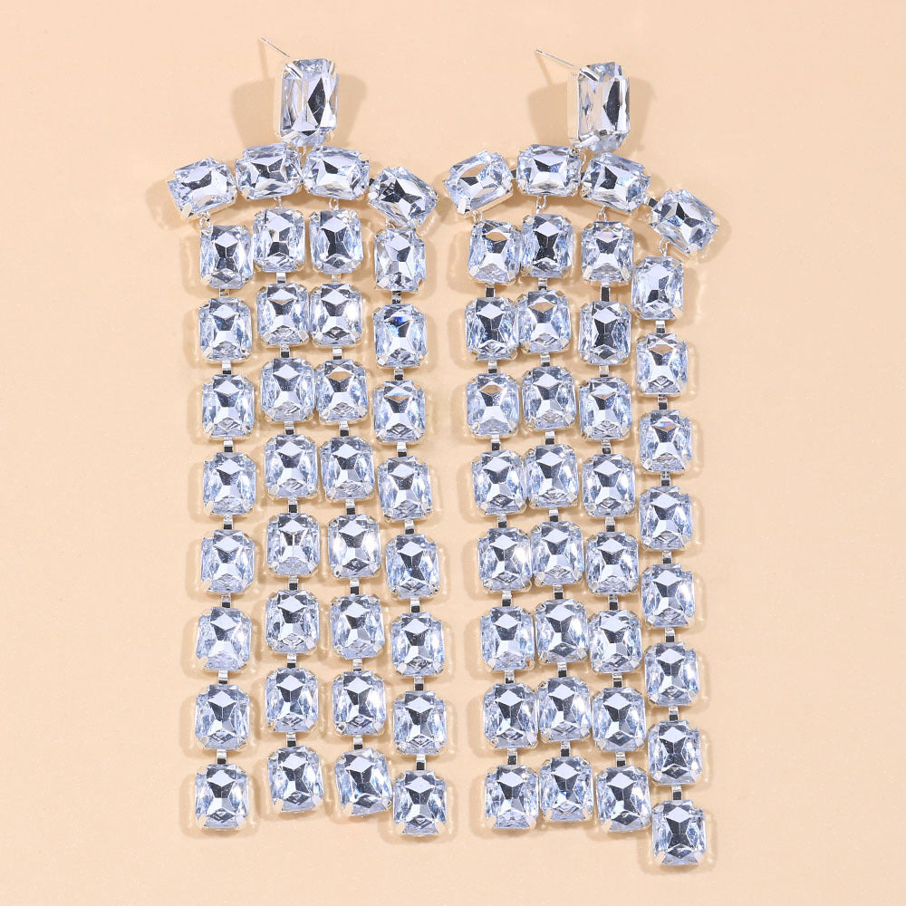 Women's Ornament Full Diamond Square Long Strip Earrings