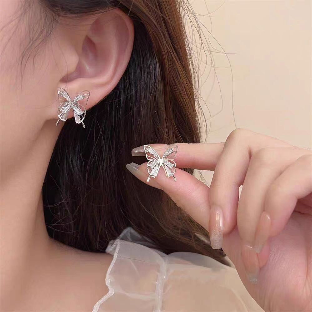 Flash Zircon Sier Ear Advanced Sense Minority Fashion Design Earrings