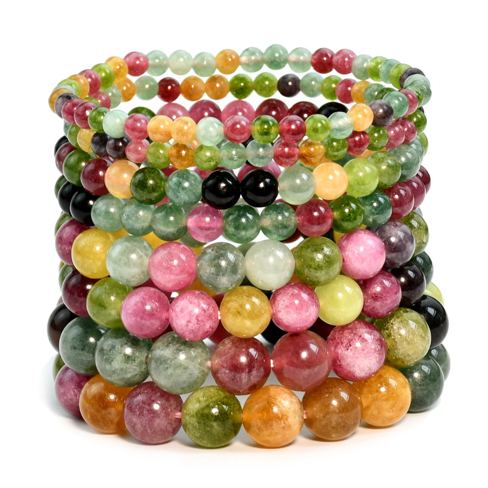 Women's Twin Rainbow Tourmaline Crystal Single Circle Bracelets