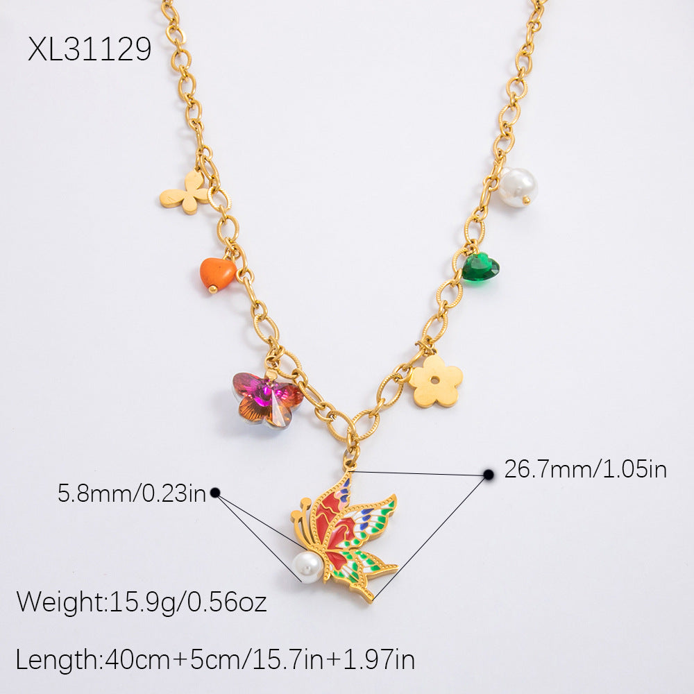 Butterfly Colorful Stainless Steel Cute Fashion Necklaces