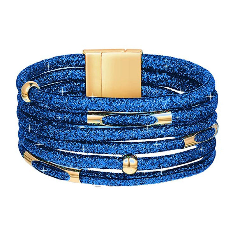 Buckle Leather String Beads Rope Copper Bracelets