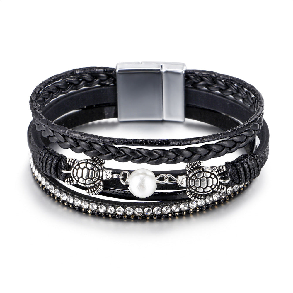Women's Ethnic Style Pearl Turtle Magnetic Snap Bracelets