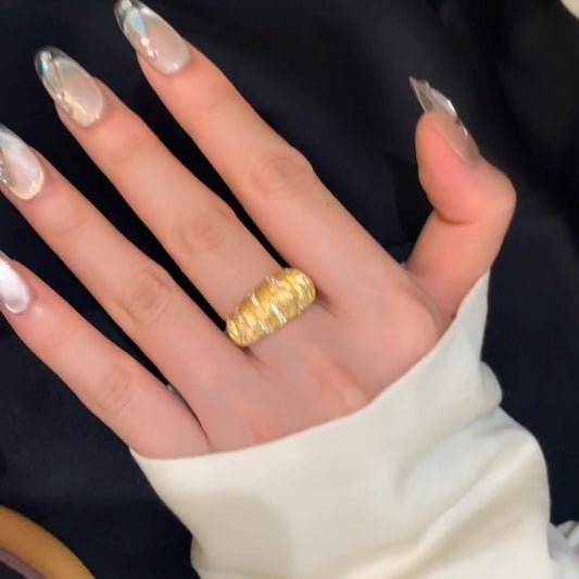 Brushed Pleated Zircon Metal Female Niche Unique Elegant Fashion Rings