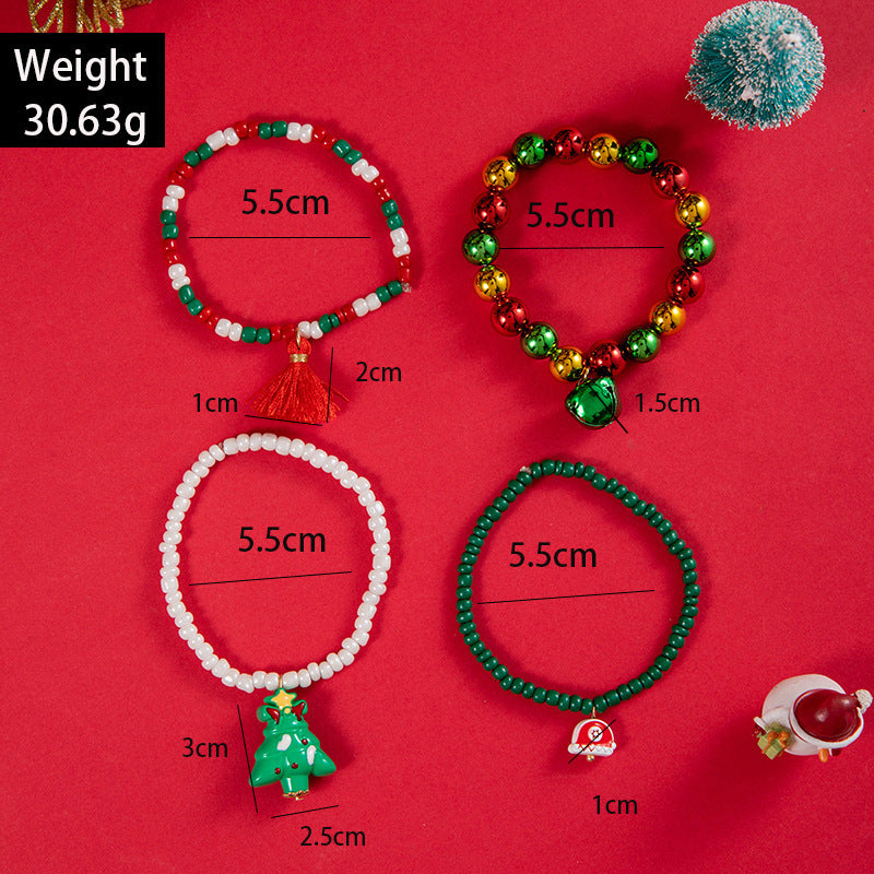 Bell Santa Claus Deer Snowman Red Rope Bracelets