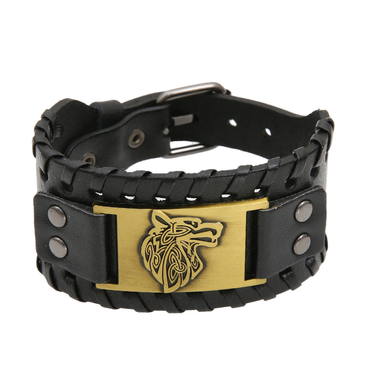 Men's Alloy Wolf Head Accessories Width Leather Bracelets