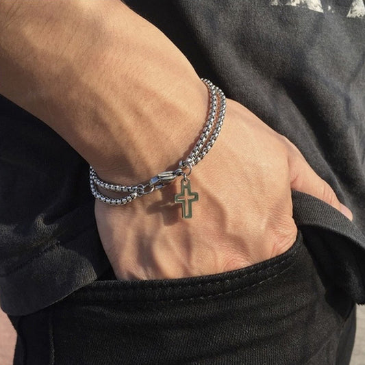 Men's Fashion Cross Hollow Double Chain Brace Bracelets