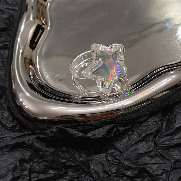 Pink Square Style Roses Transparent Resin Rings