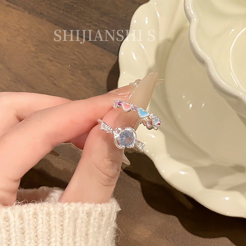 Falling Broken Blue Square Diamond Flower Branches Tendrils Female Gentle Ring