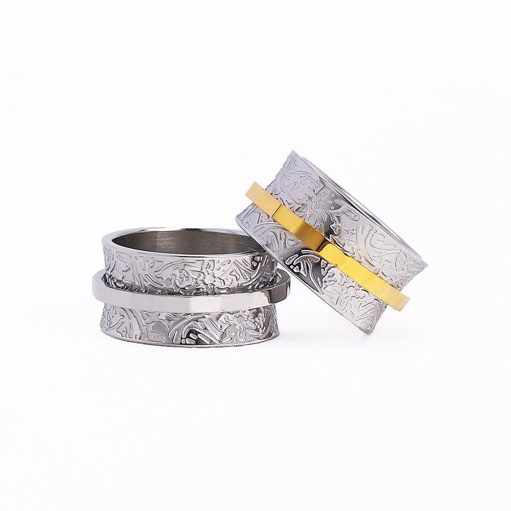 Wide Version Small Floral Simple Retro Flower Spinning Rings