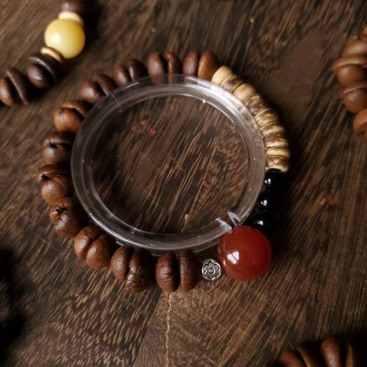 Coffee Bean Ebony Kitten Head Passion Fruit Seed Bracelets