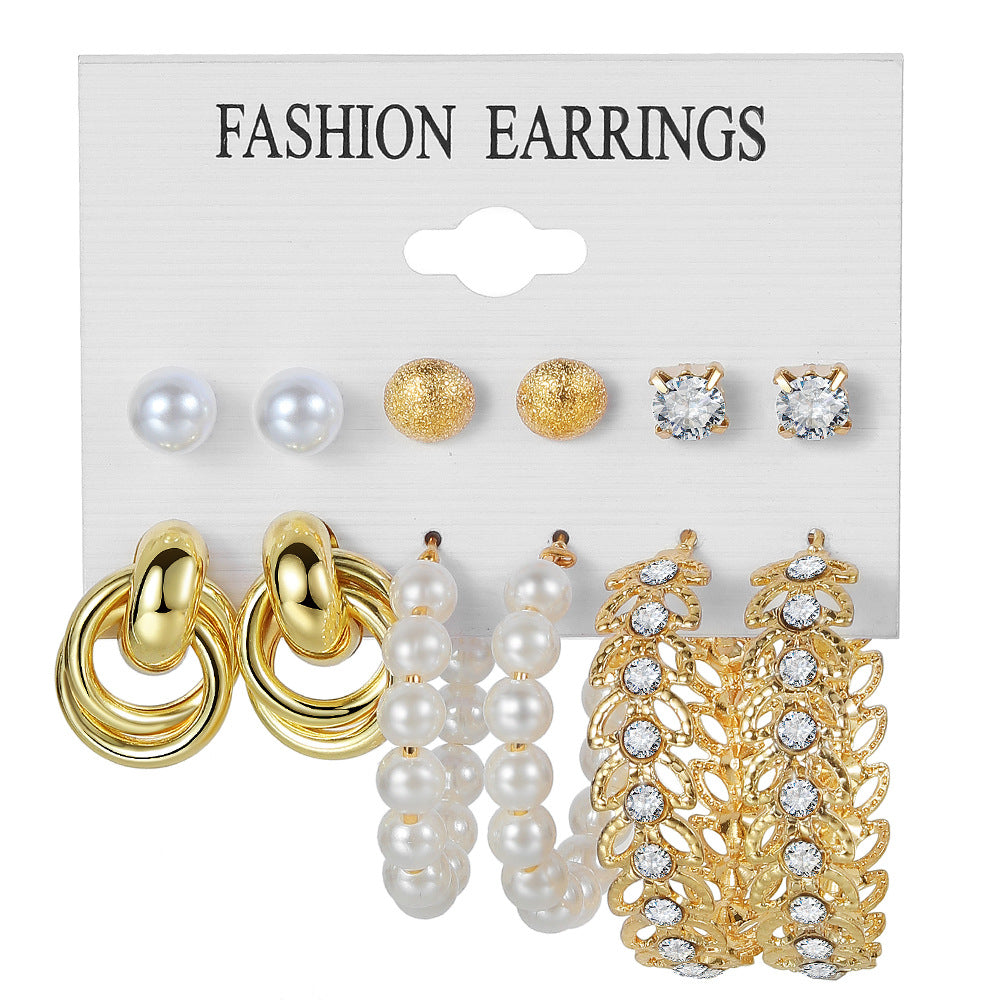 Women's Pearl Suit Retro Metal Geometry Shaped Earrings