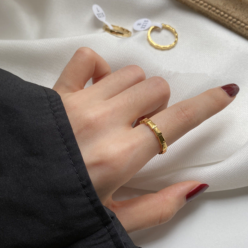 Trendy Fashion Geometry Pattern Bamboo Section Temperament Gold Titanium Ring