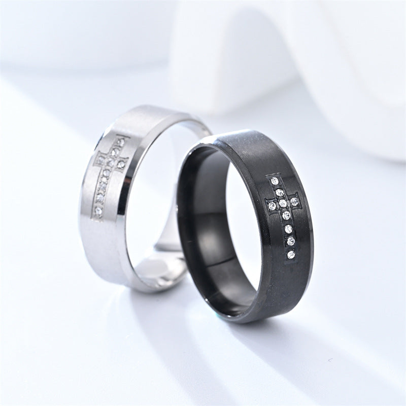 Steel Carved Inlaid Zircon Forefinger Personality Rings