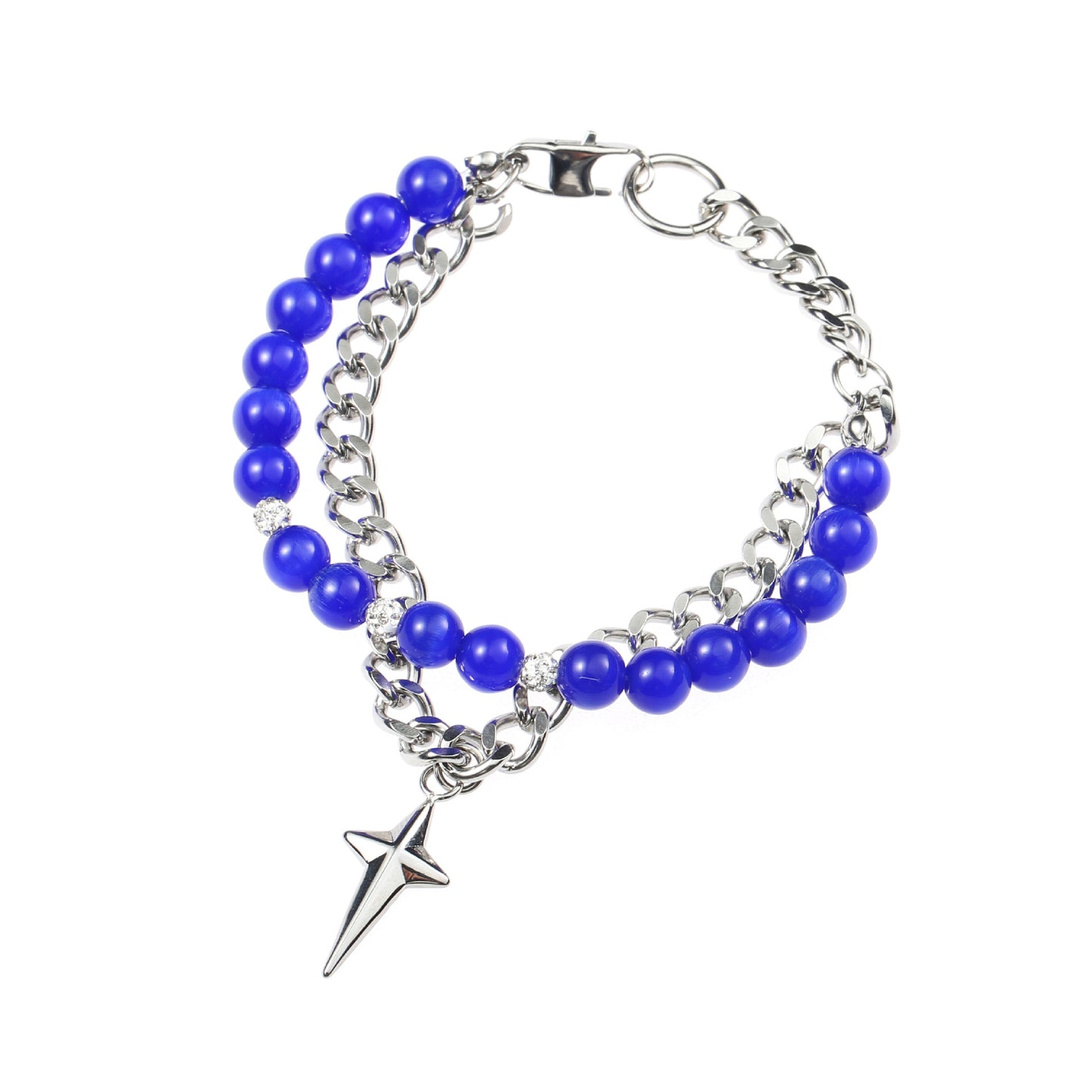 Four Stars Couple Stitching Klein Blue White Opal Cuban Bracelets