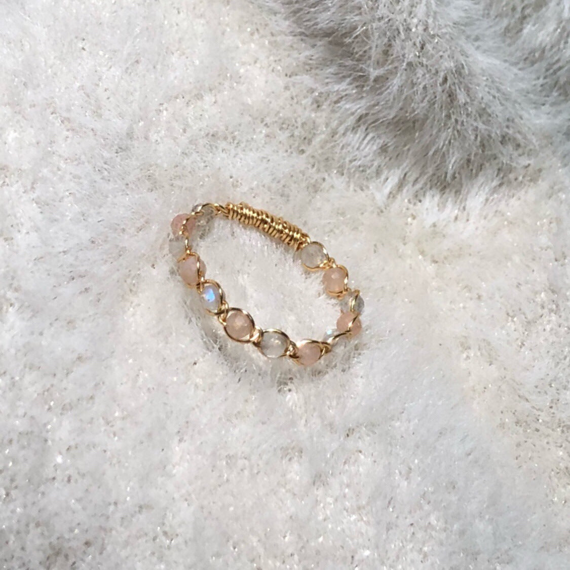 Women's Moon Glow Natural Sunstone Lengthened Moonstone Crystal Gilded Rings