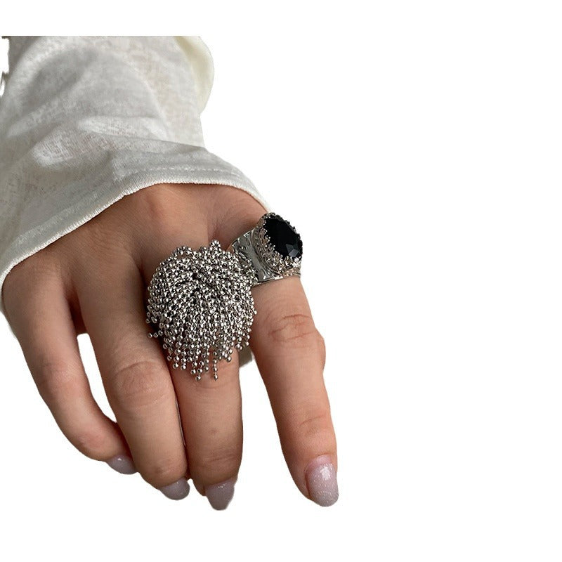 Niche Tassel Fireworks Index Finger Black Rings