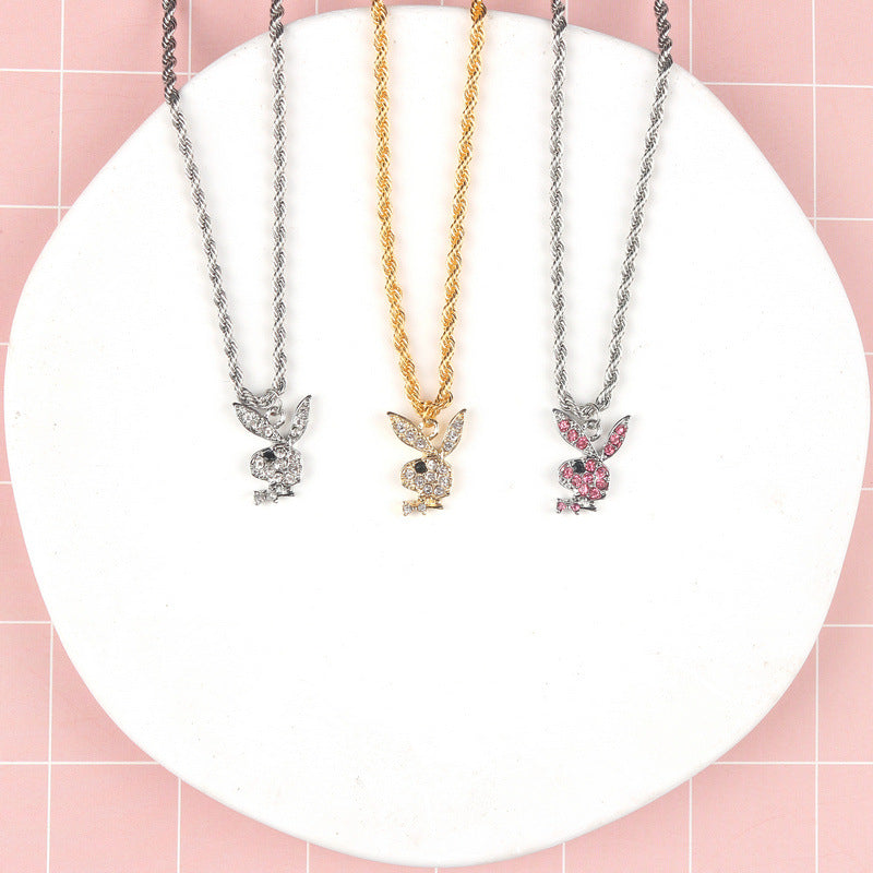 Women's Super Light Luxury Diamond Rabbit Graceful Sweater Chain Necklaces